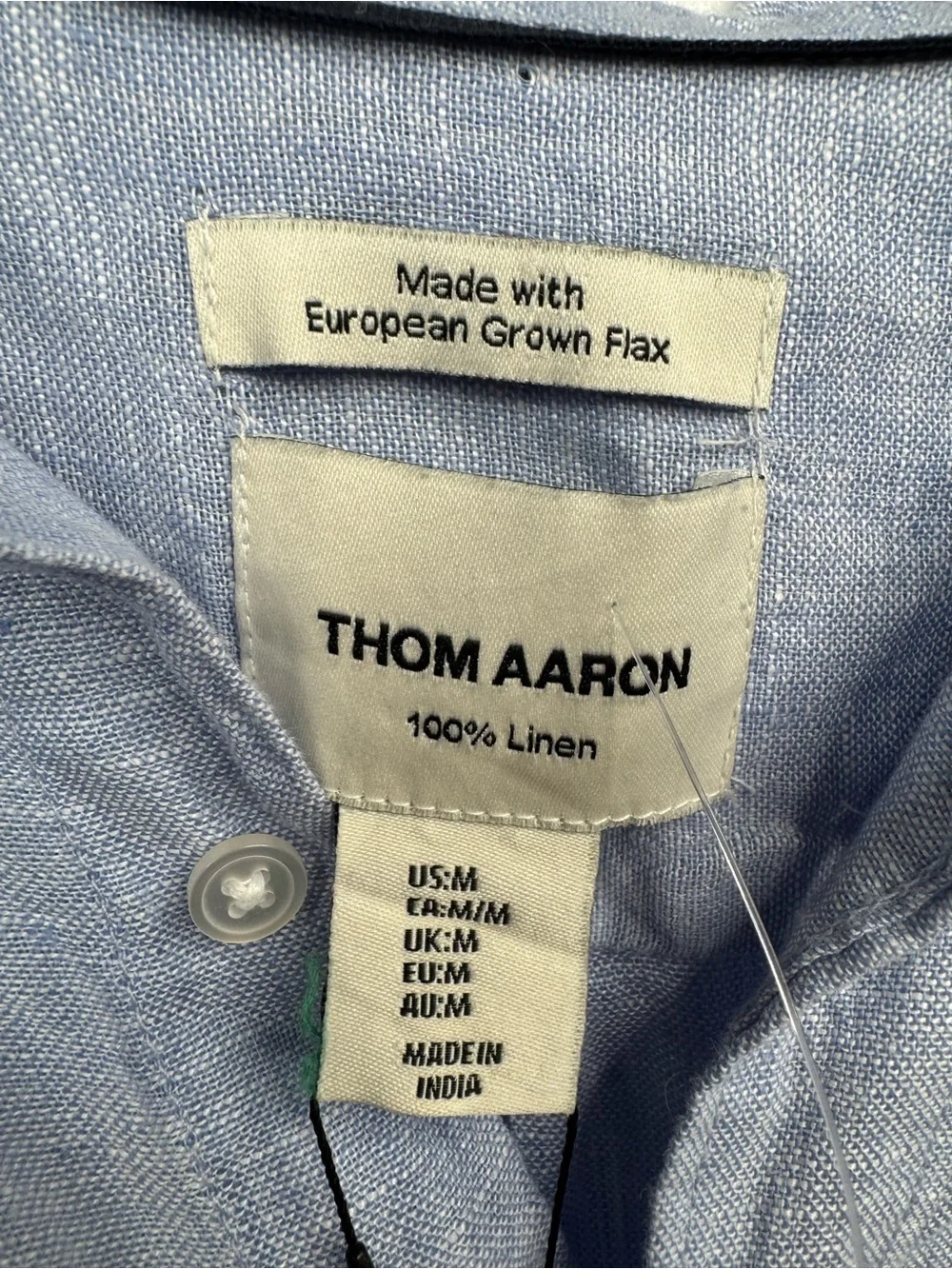 Thom Aaron Linen Button-Up Shirt Men's Size M Light Blue Short Sleeve Chest
